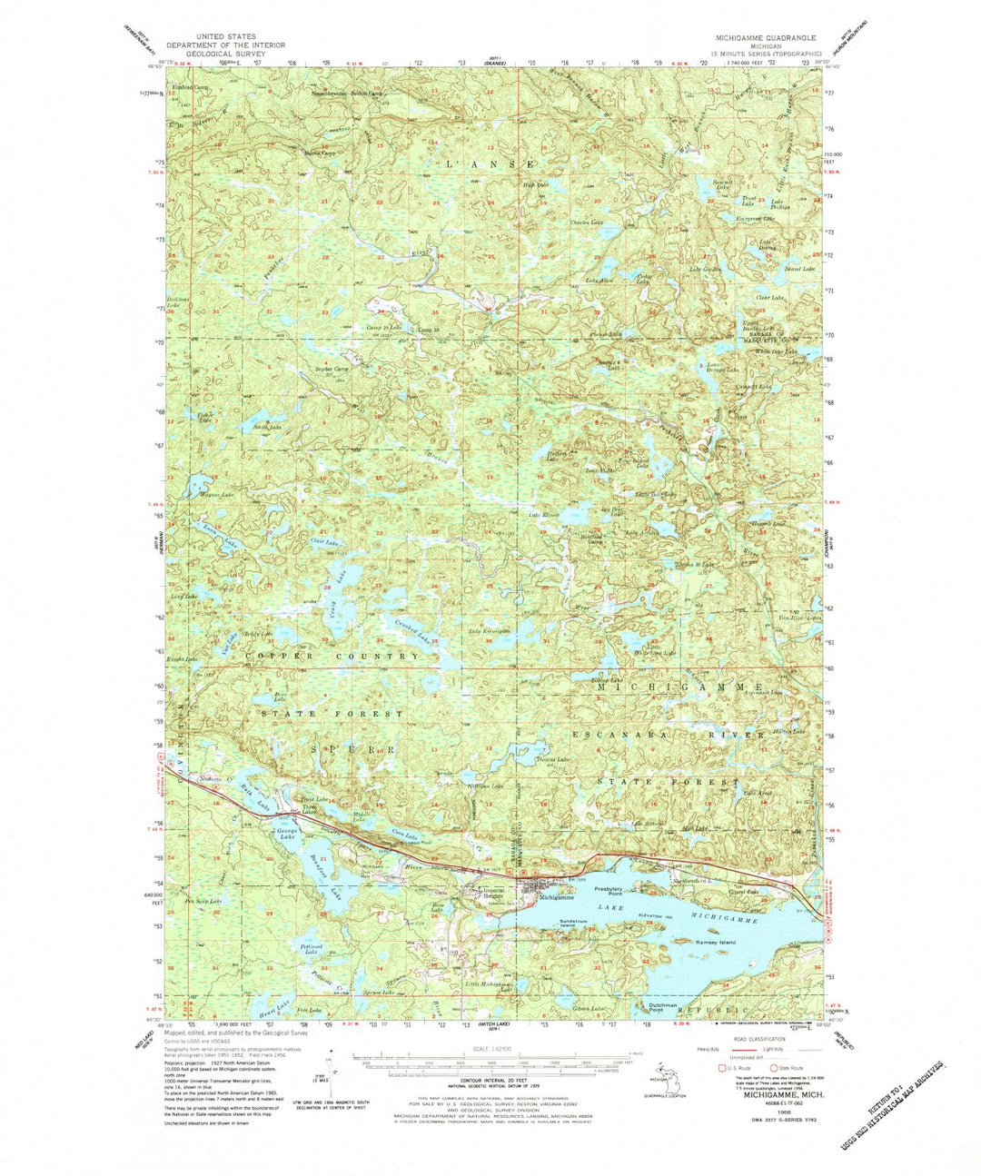 1956 Michigamme, MI - Michigan - USGS Topographic Map