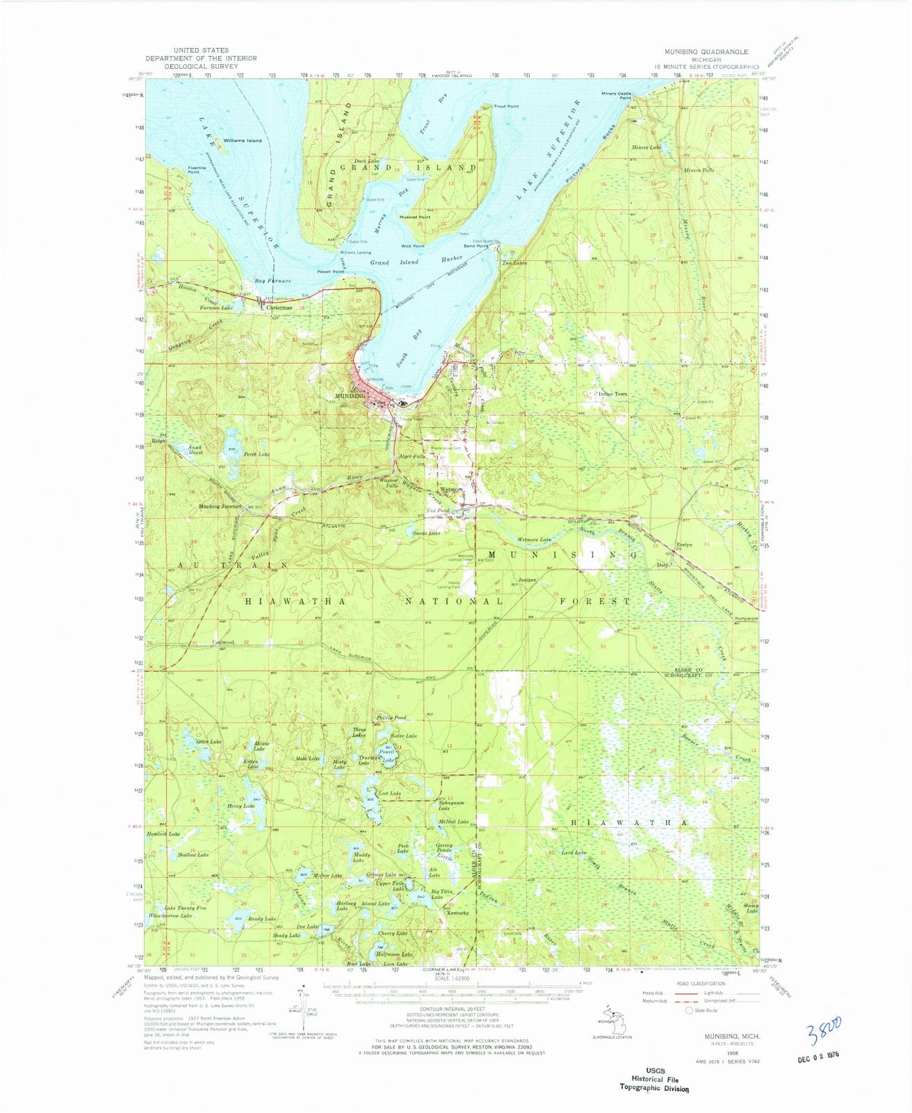 1958 Munising, MI - Michigan - USGS Topographic Map