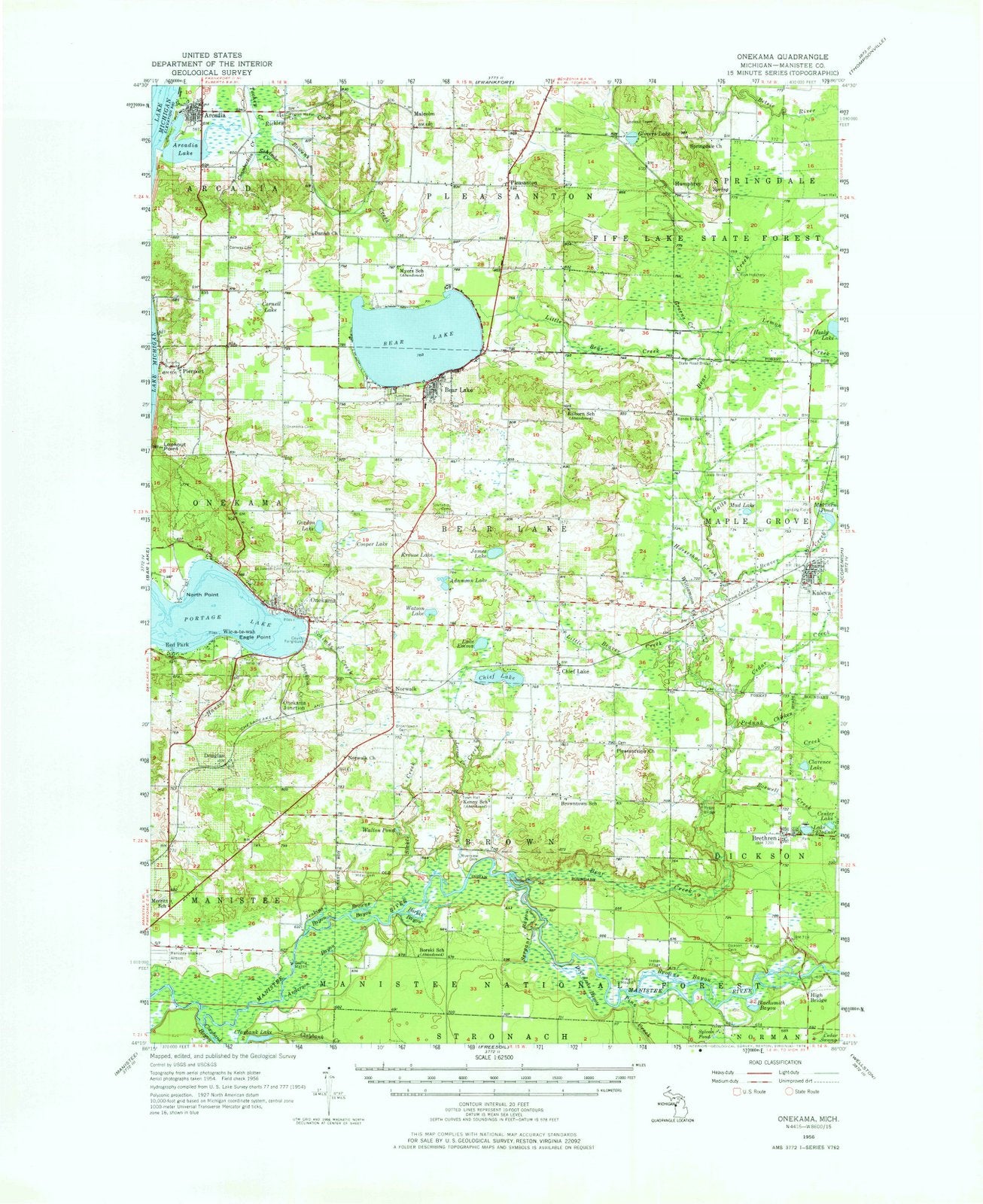 1956 Onekama, MI - Michigan - USGS Topographic Map