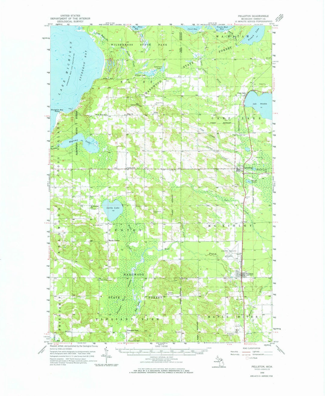 1958 Pellston, MI - Michigan - USGS Topographic Map