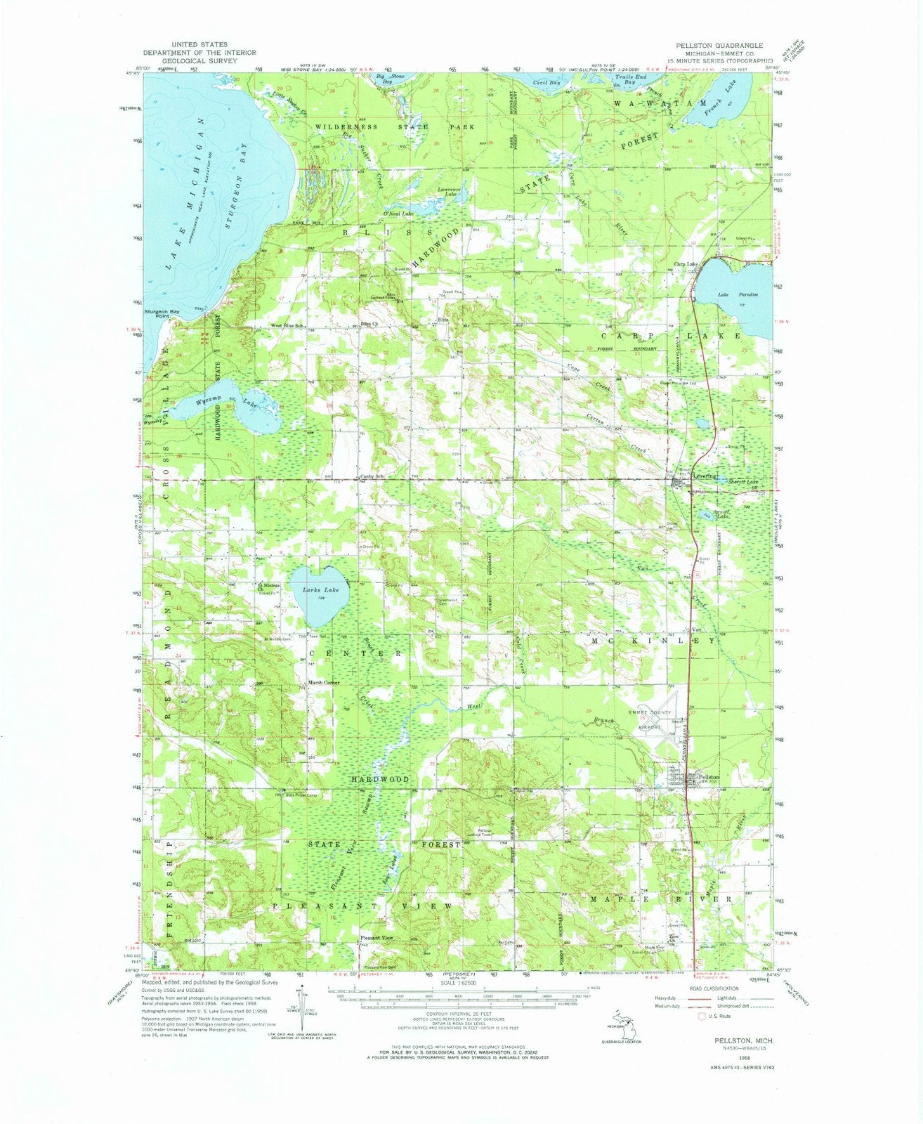 1958 Pellston, MI - Michigan - USGS Topographic Map