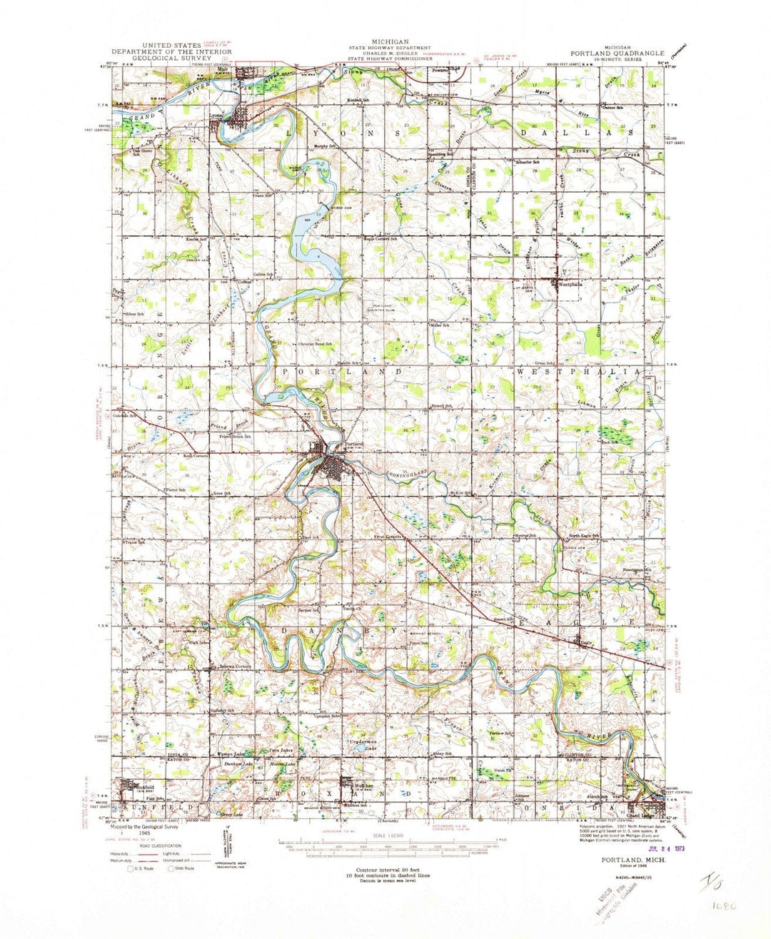 1945 Portland, MI - Michigan - USGS Topographic Map