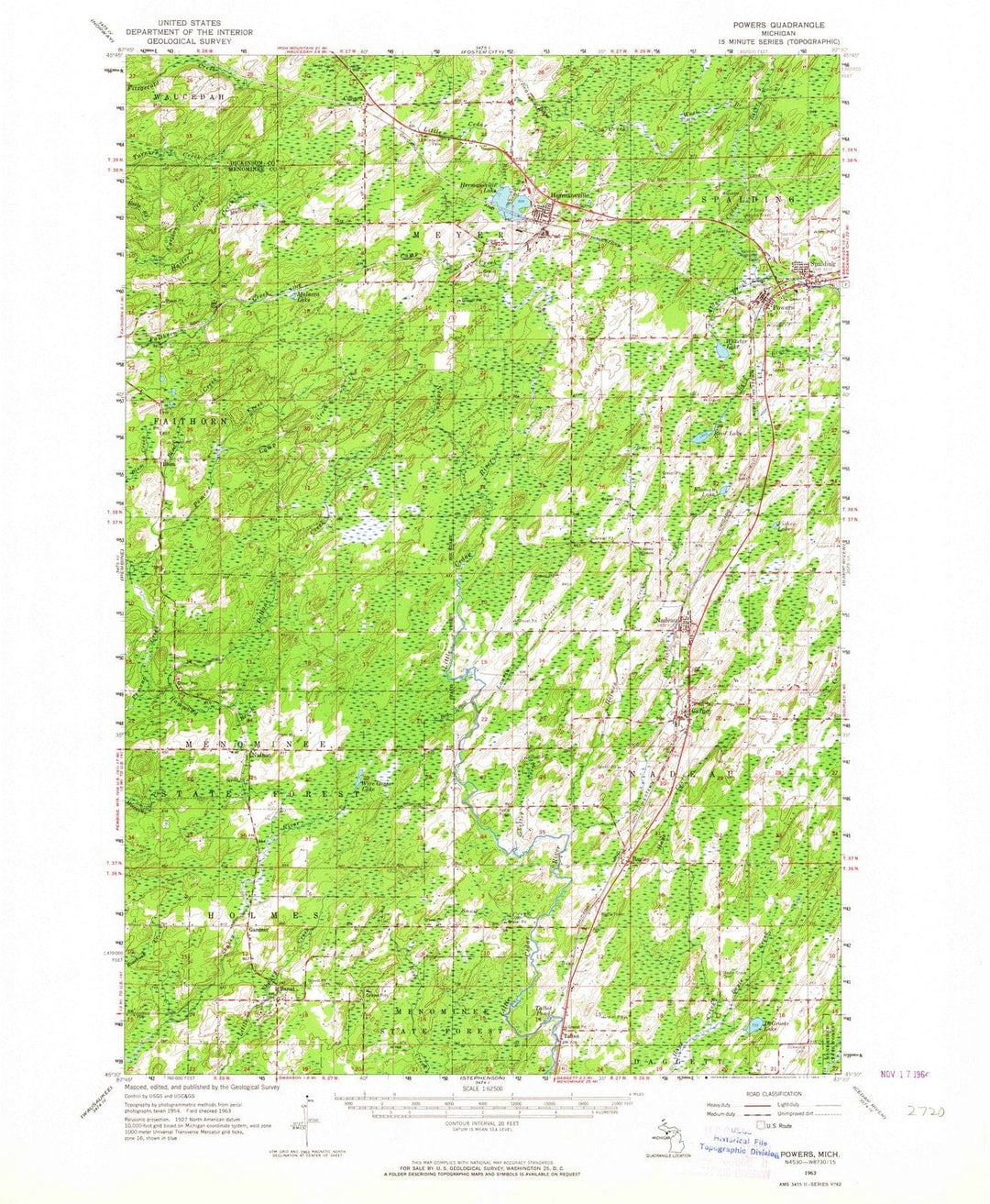 1963 Powers, MI - Michigan - USGS Topographic Map