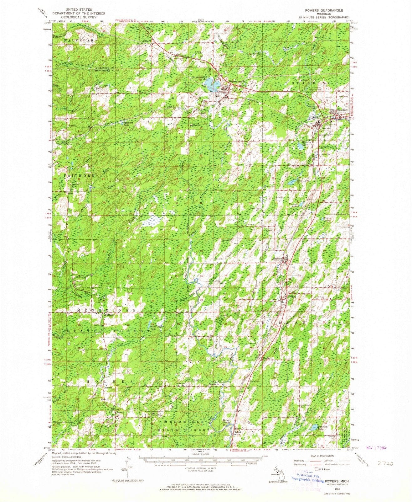 1963 Powers, MI - Michigan - USGS Topographic Map
