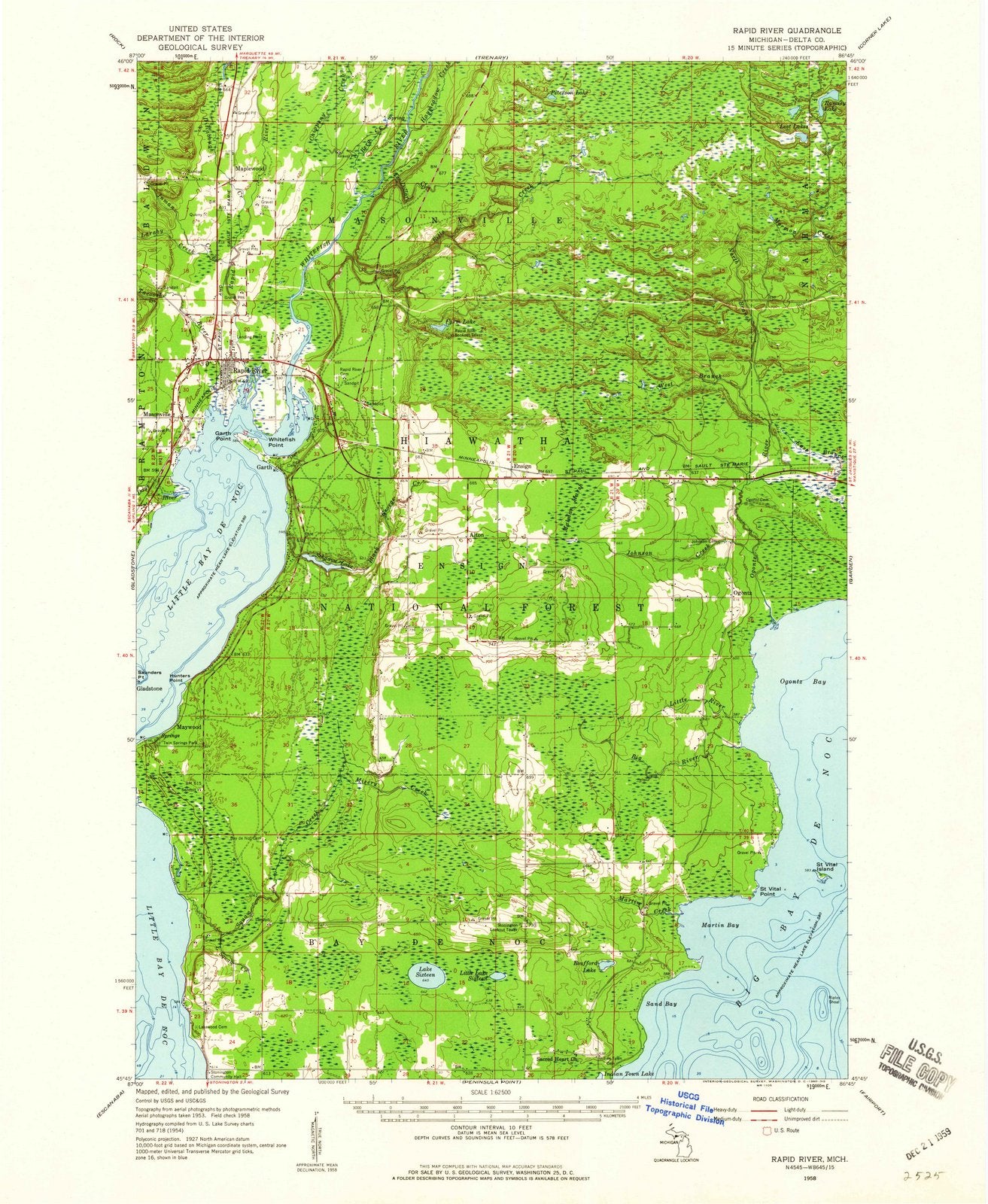 1958 Rapid River, MI - Michigan - USGS Topographic Map