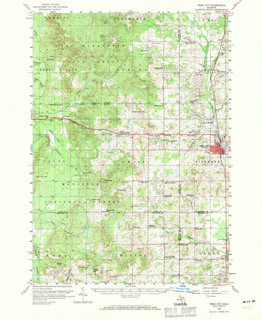 1959 Reed City, MI - Michigan - USGS Topographic Map