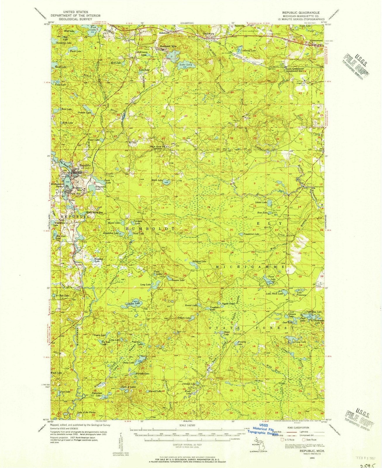 1955 Republic, MI - Michigan - USGS Topographic Map v3