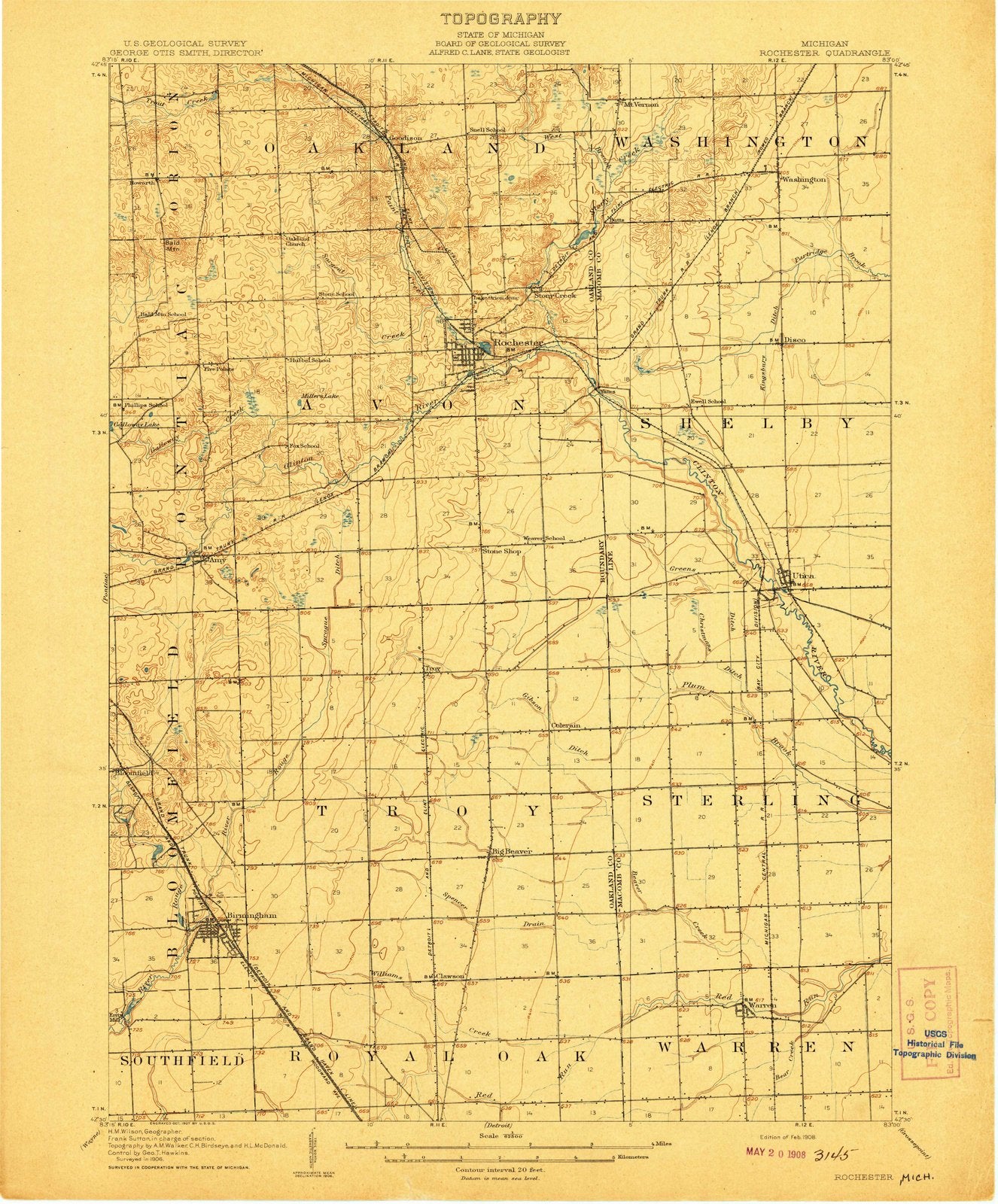 1908 Rochester, MI - Michigan - USGS Topographic Map