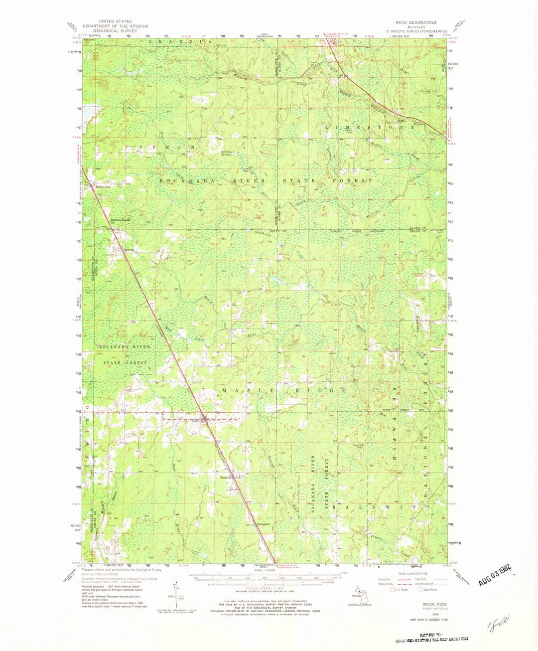 1958 Rock, MI - Michigan - USGS Topographic Map