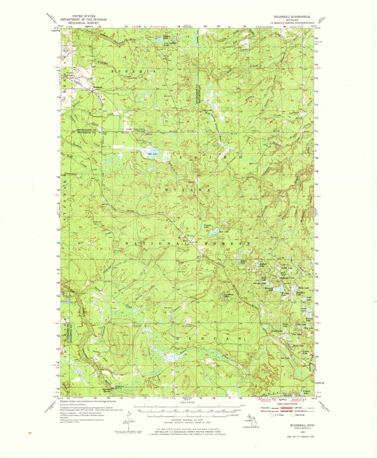 1954 Rousseau, MI - Michigan - USGS Topographic Map