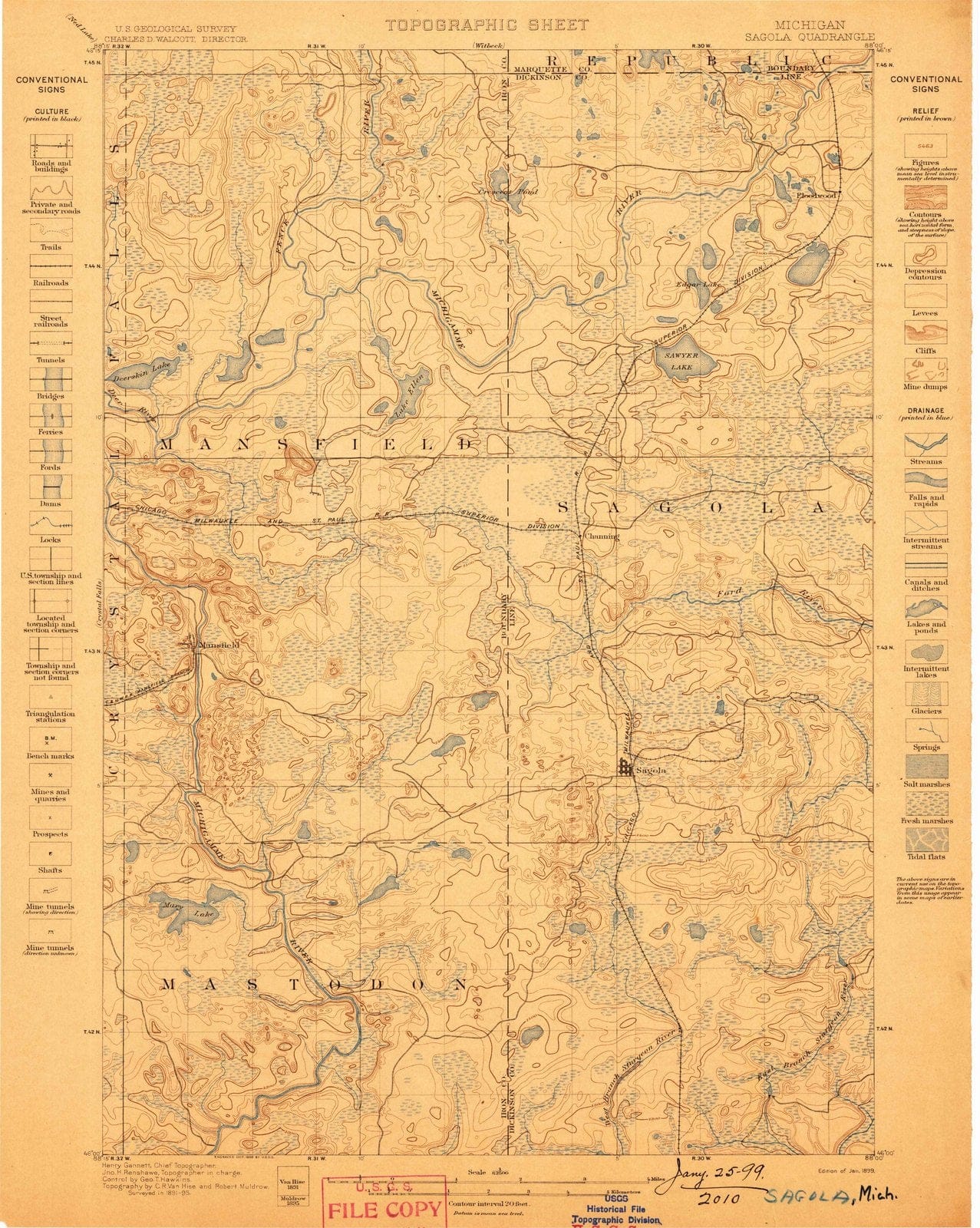 1899 Sagola, MI - Michigan - USGS Topographic Map