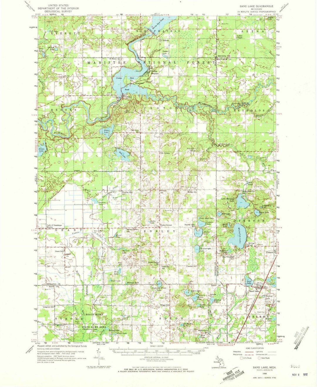 1958 Sand Lake, MI - Michigan - USGS Topographic Map