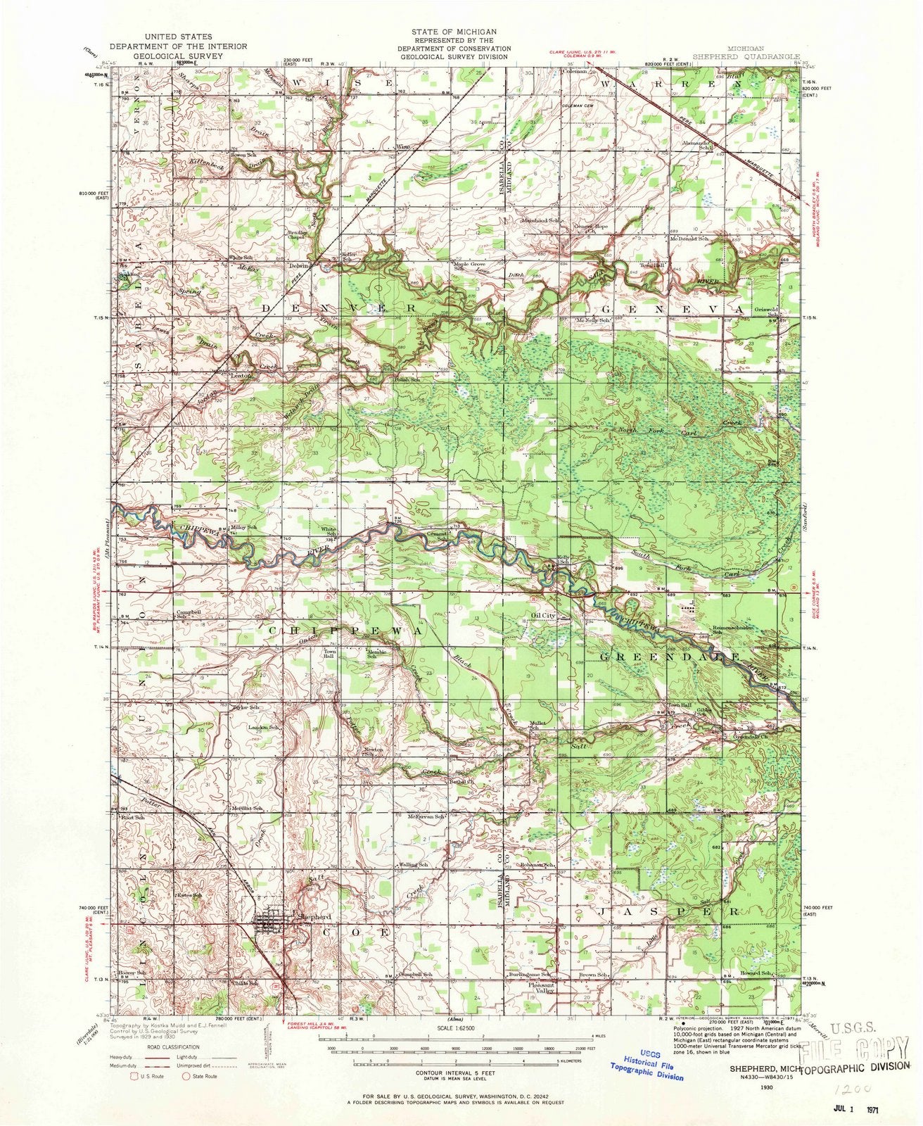 1930 Shepherd, MI - Michigan - USGS Topographic Map