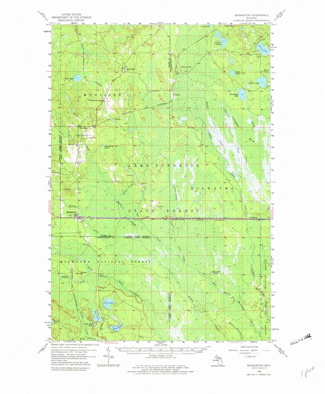 1958 Shingleton, MI - Michigan - USGS Topographic Map