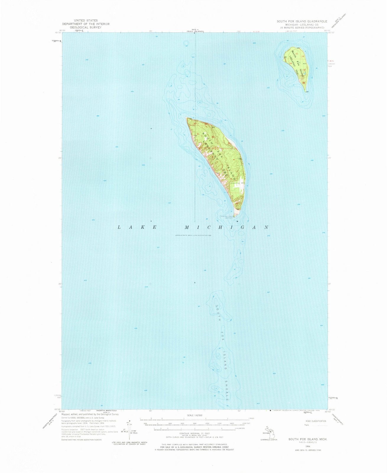 1956 South Fox Island, MI - Michigan - USGS Topographic Map