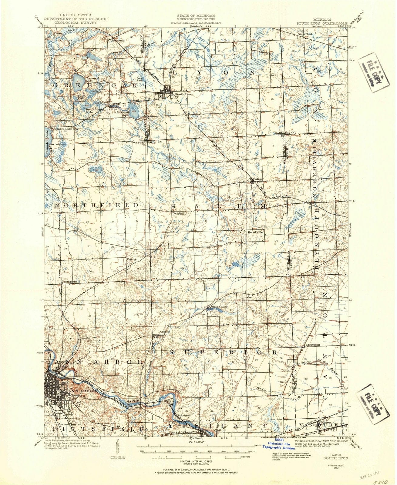 1902 South Lyon, MI - Michigan - USGS Topographic Map