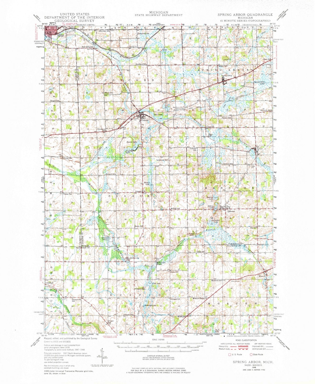 1948 Spring Arbor, MI - Michigan - USGS Topographic Map