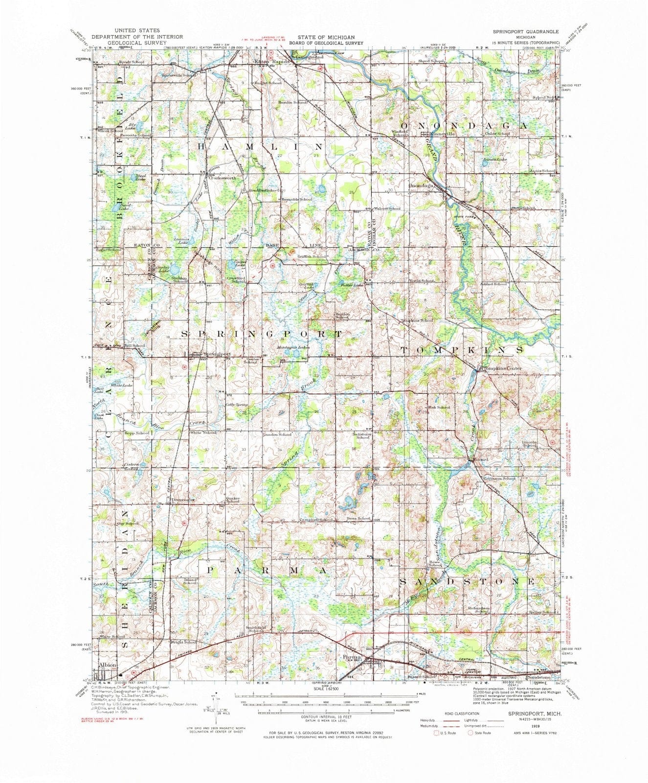 1919 Springport, MI - Michigan - USGS Topographic Map