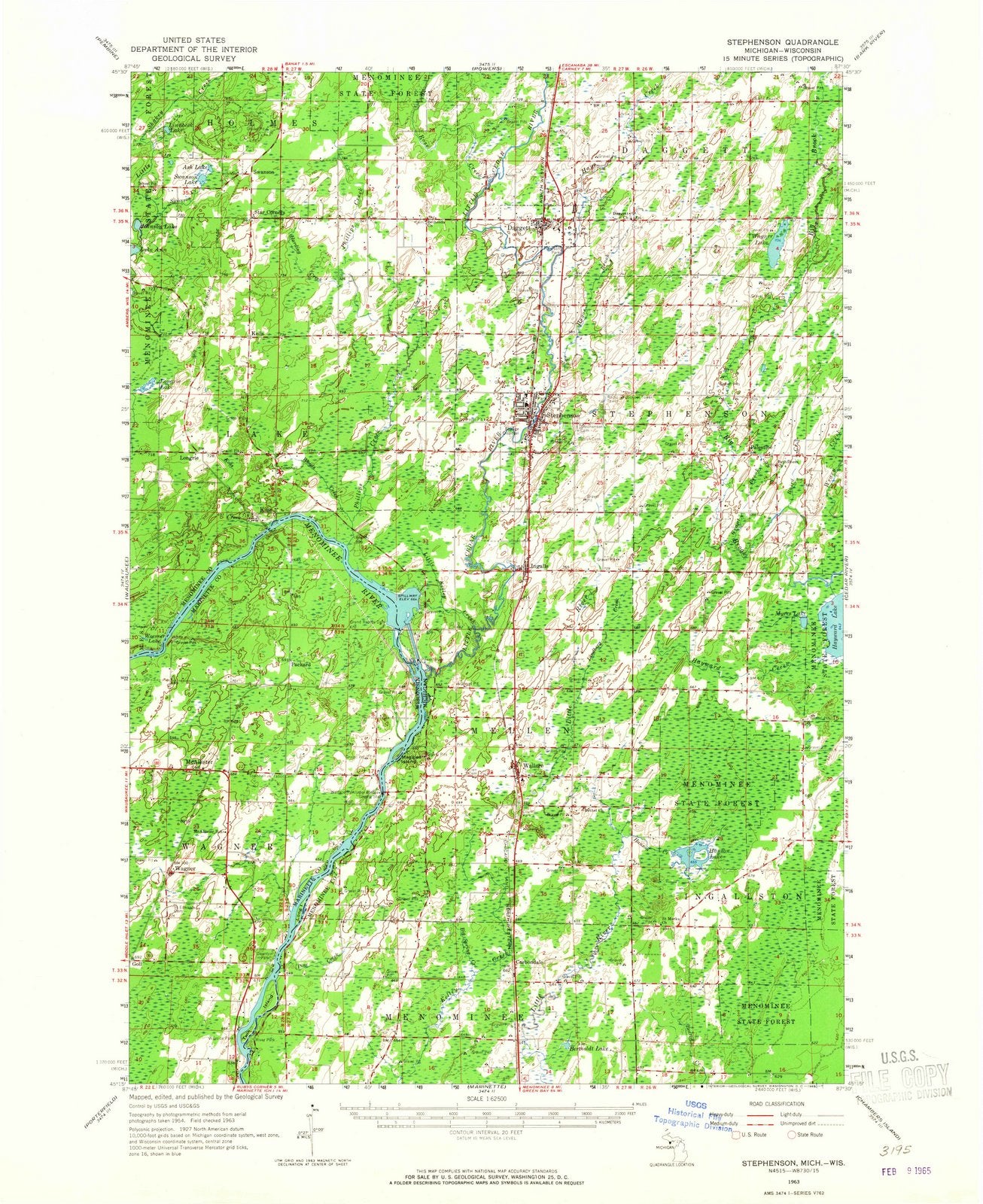 1963 Stephenson, MI - Michigan - USGS Topographic Map
