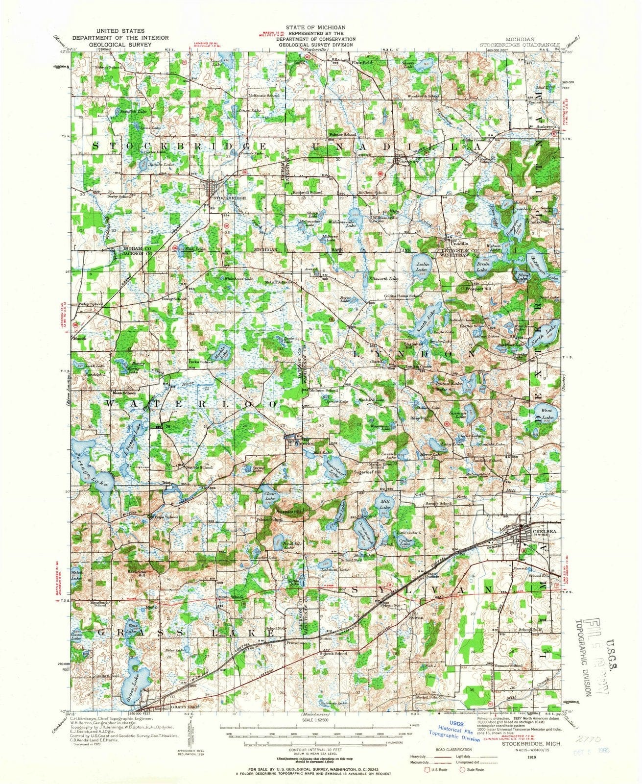 1919 Stockbridge, MI - Michigan - USGS Topographic Map