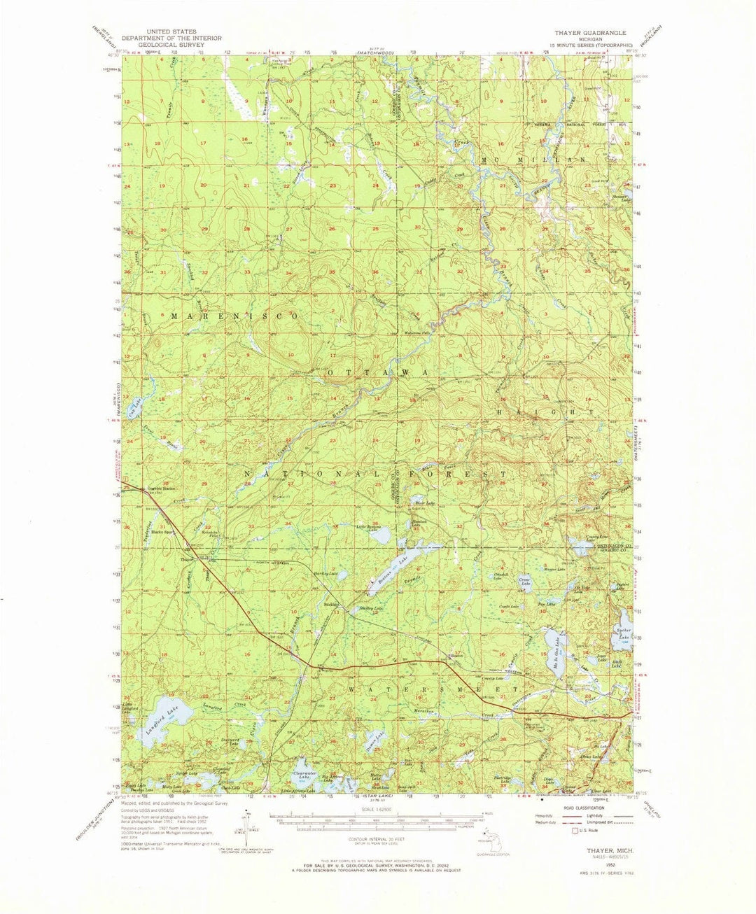 1952 Thayer, MI - Michigan - USGS Topographic Map