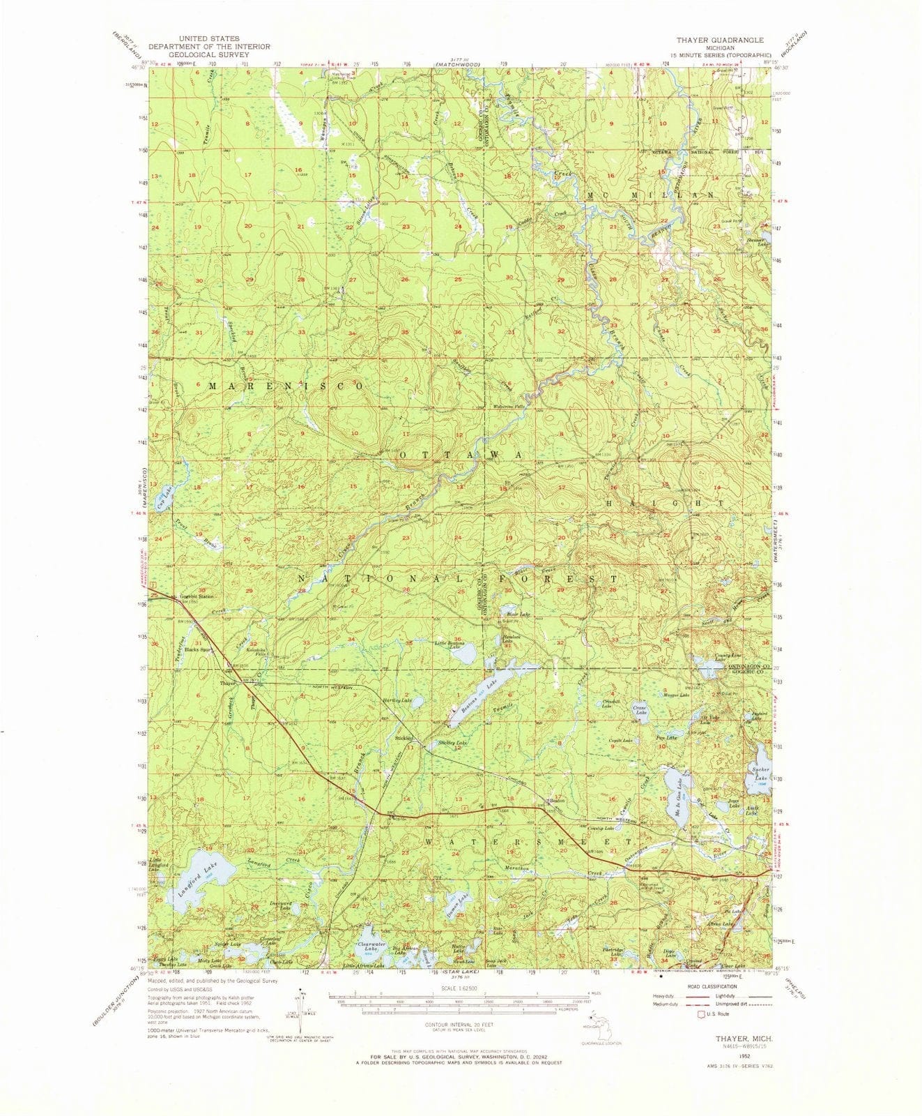 1952 Thayer, MI - Michigan - USGS Topographic Map