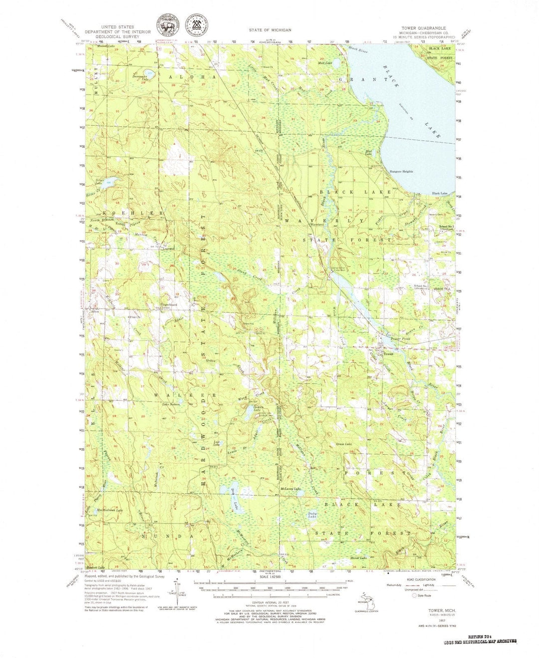 1957 Tower, MI - Michigan - USGS Topographic Map