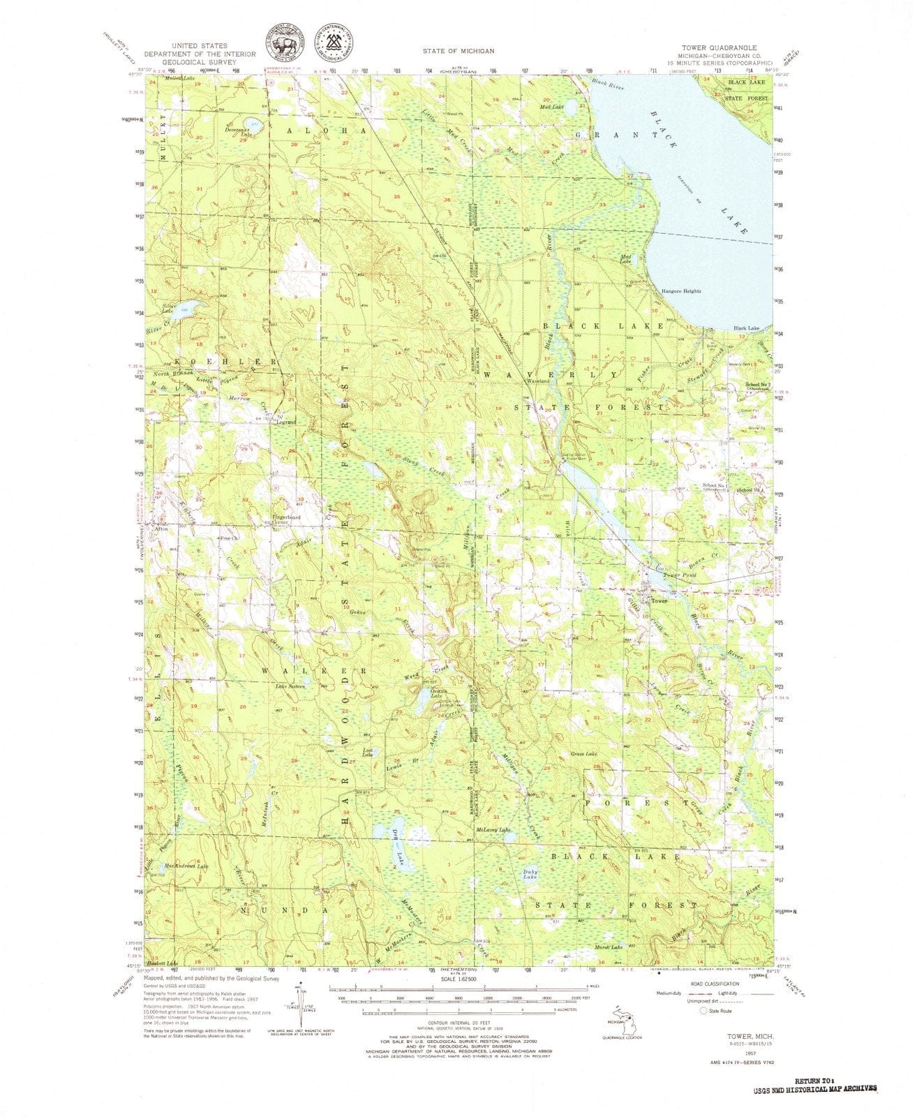 1957 Tower, MI - Michigan - USGS Topographic Map