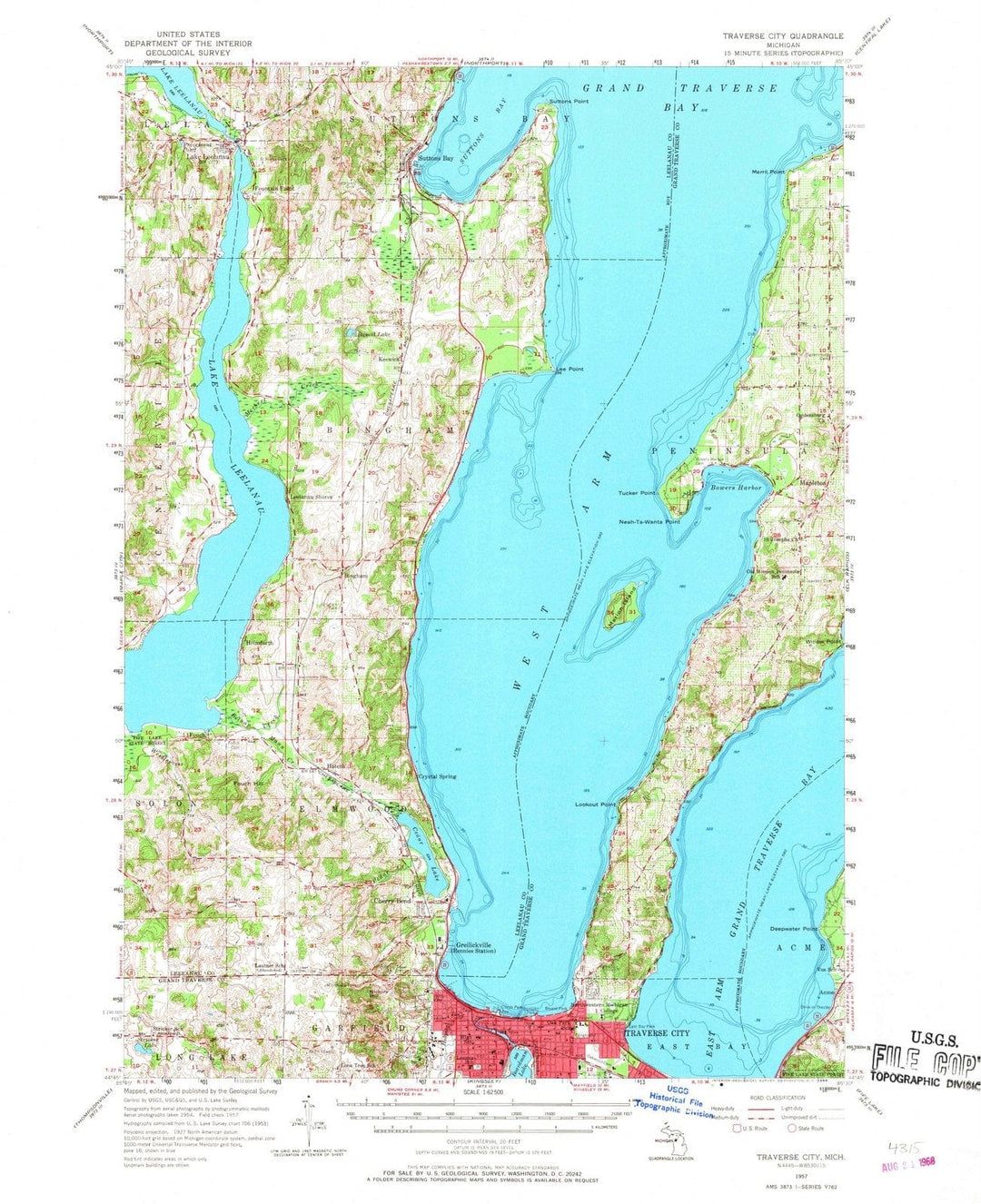 1957 Traverse, MI - Michigan - USGS Topographic Map