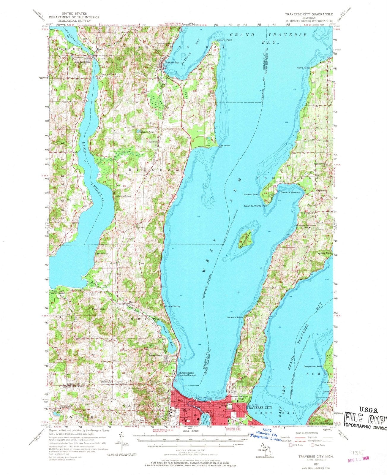 1957 Traverse, MI - Michigan - USGS Topographic Map