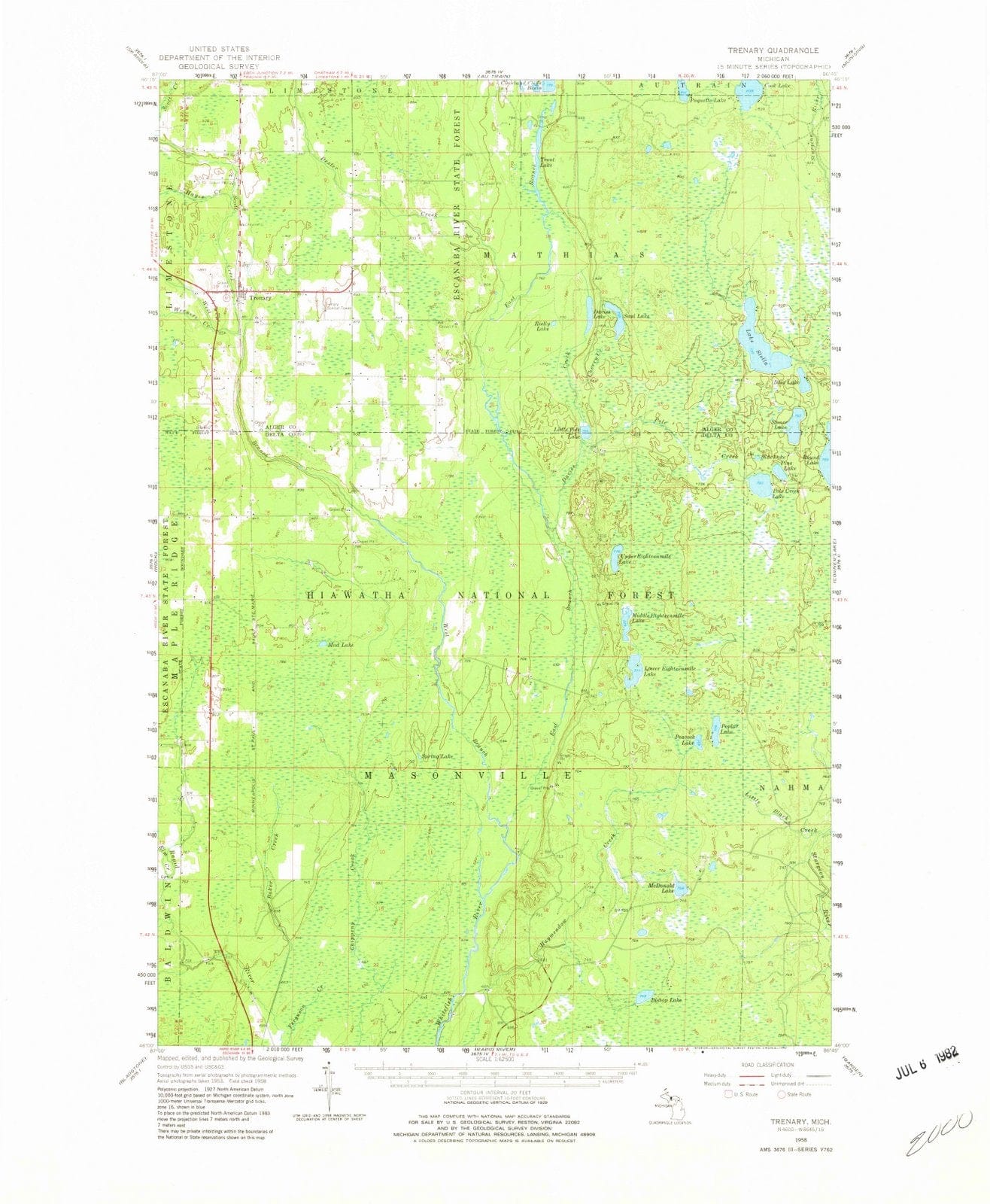 1958 Trenary, MI - Michigan - USGS Topographic Map