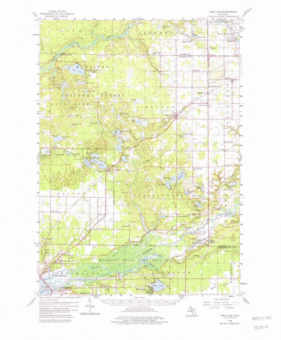 1958 Twin Lake, MI - Michigan - USGS Topographic Map