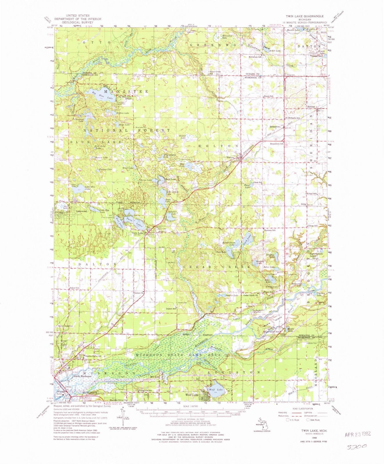 1958 Twin Lake, MI - Michigan - USGS Topographic Map