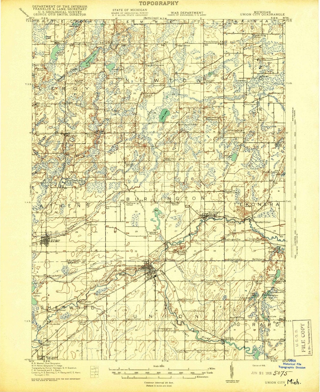 1918 Union City, MI - Michigan - USGS Topographic Map