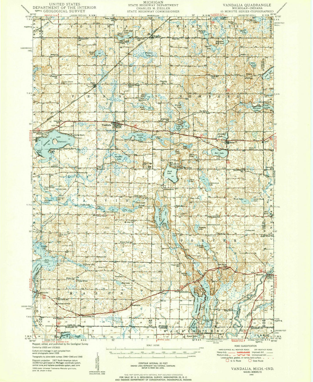 1948 Vandalia, MI - Michigan - USGS Topographic Map