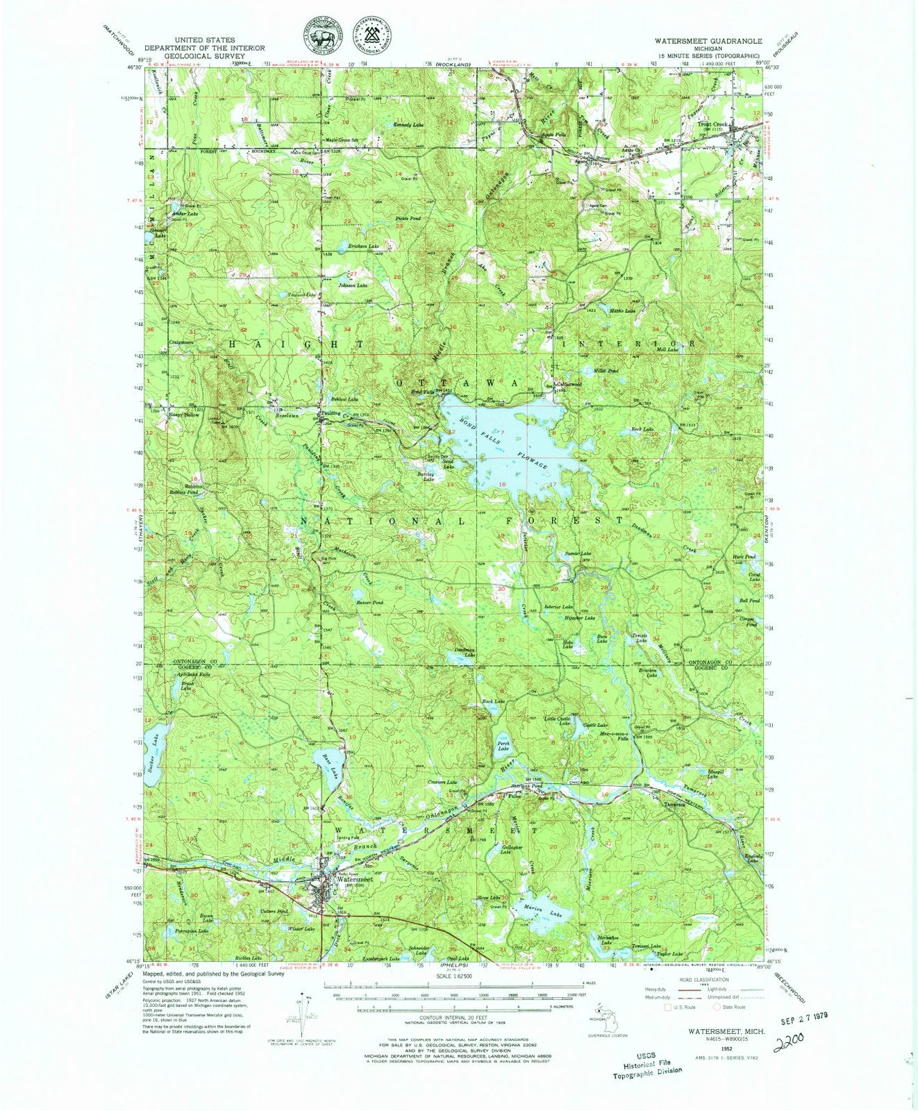 1952 Watersmeet, MI - Michigan - USGS Topographic Map