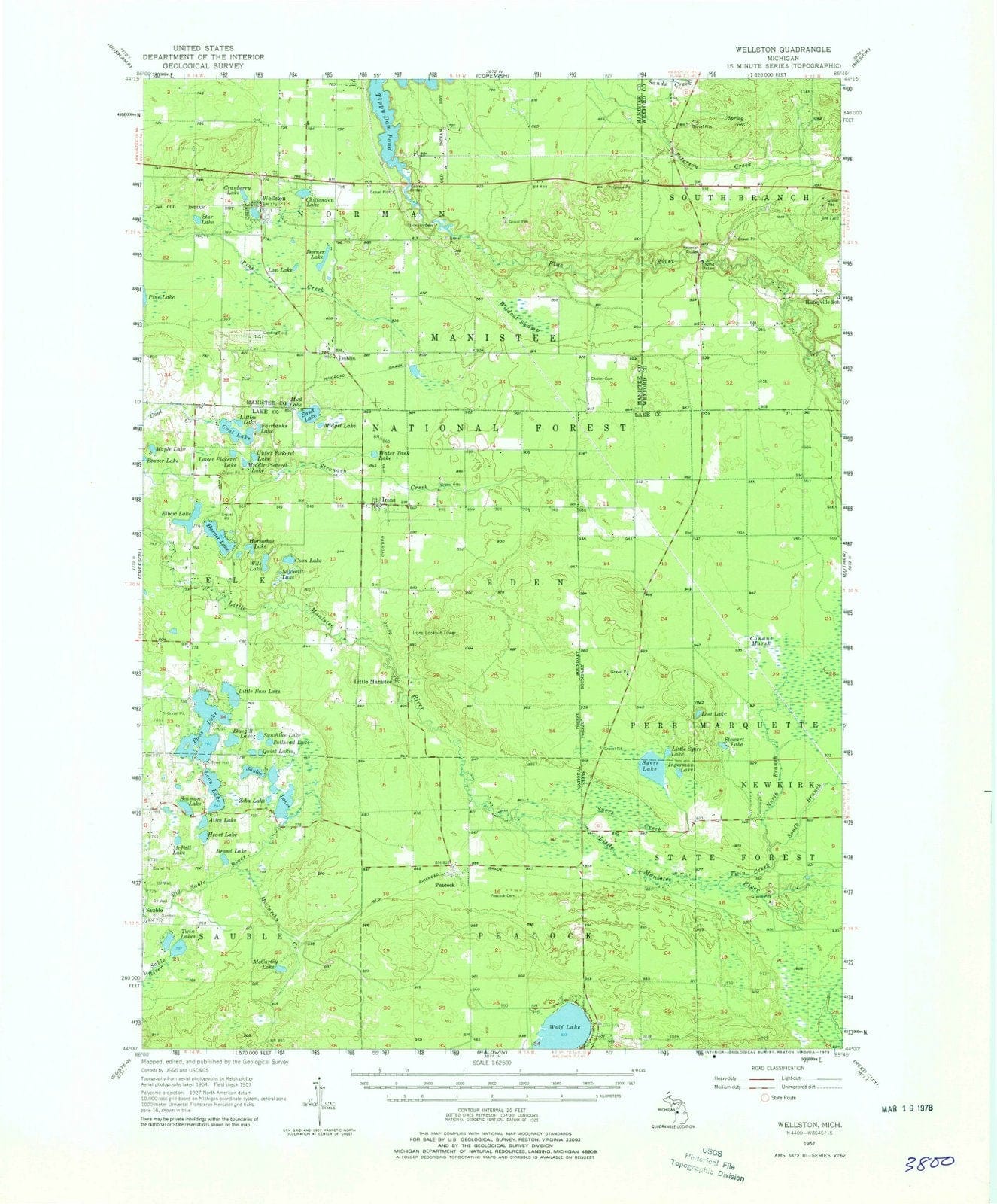 1957 Wellston, MI - Michigan - USGS Topographic Map