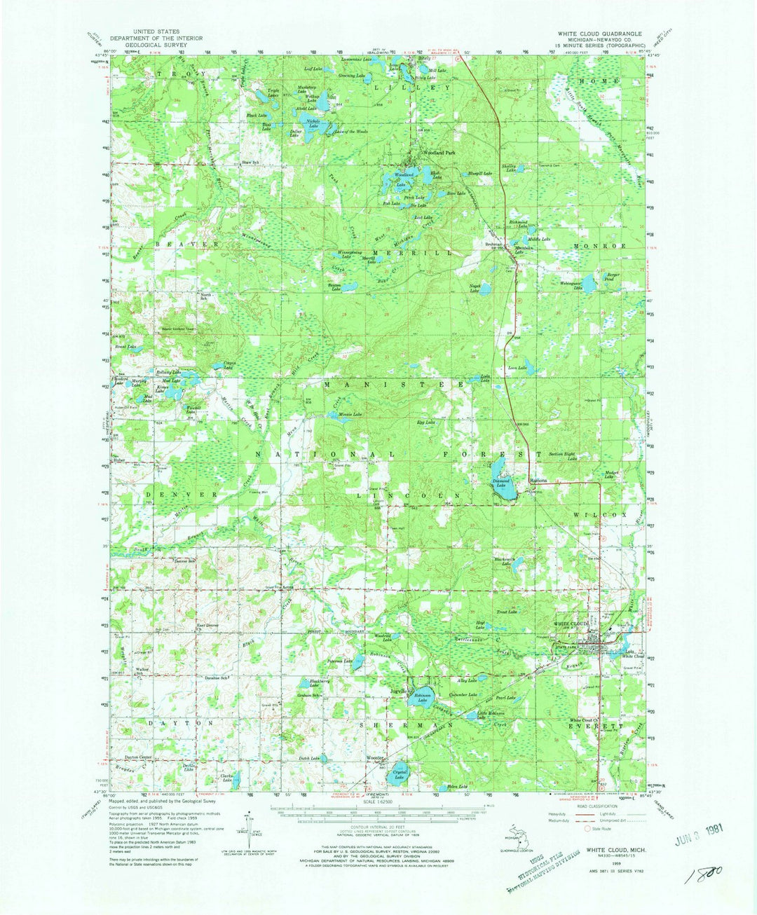 1959 White Cloud, MI - Michigan - USGS Topographic Map