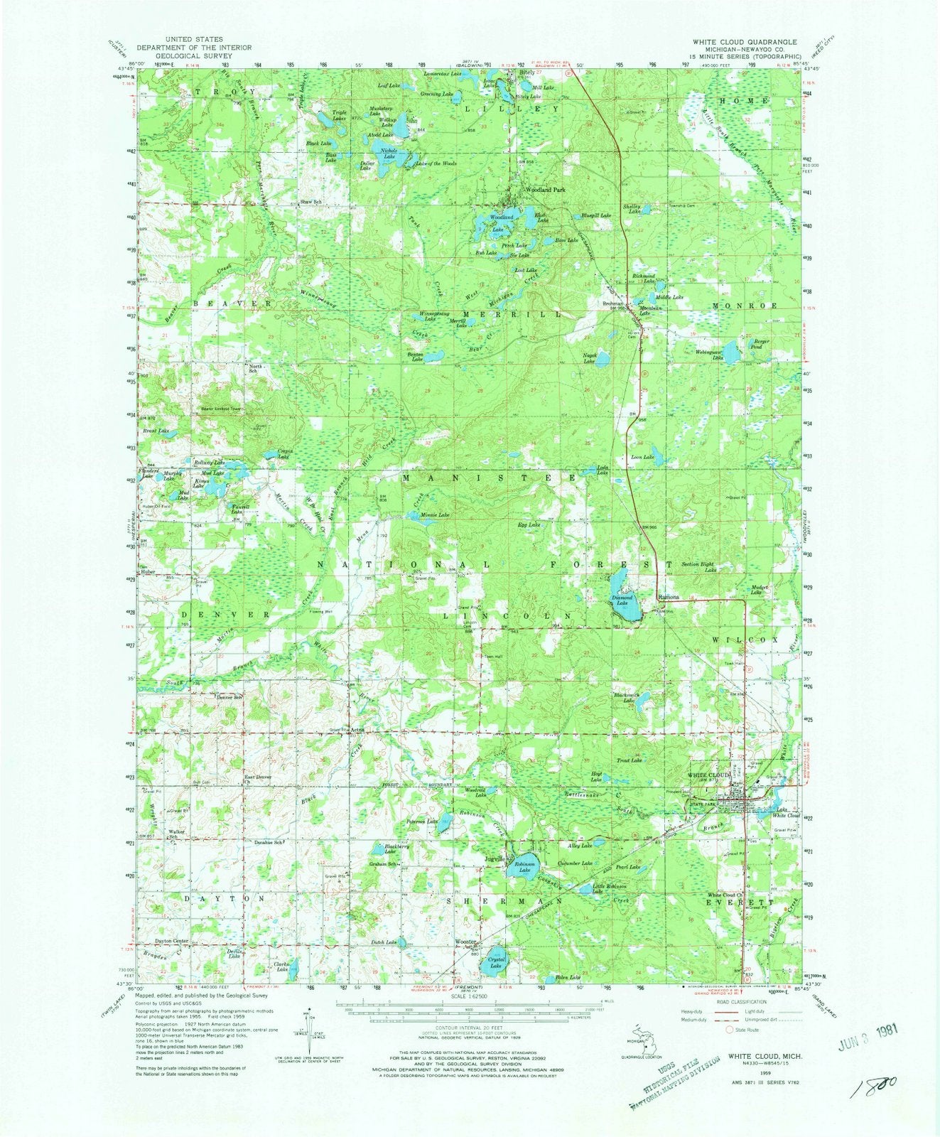 1959 White Cloud, MI - Michigan - USGS Topographic Map