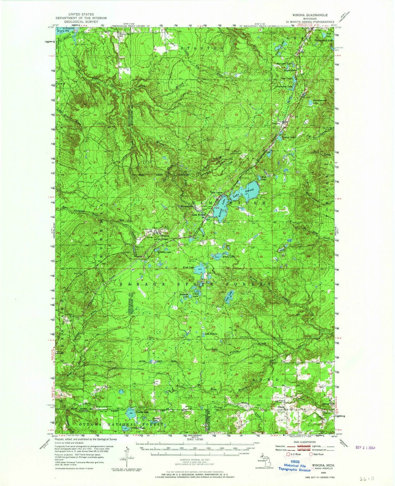 1954 Winona, MI - Michigan - USGS Topographic Map