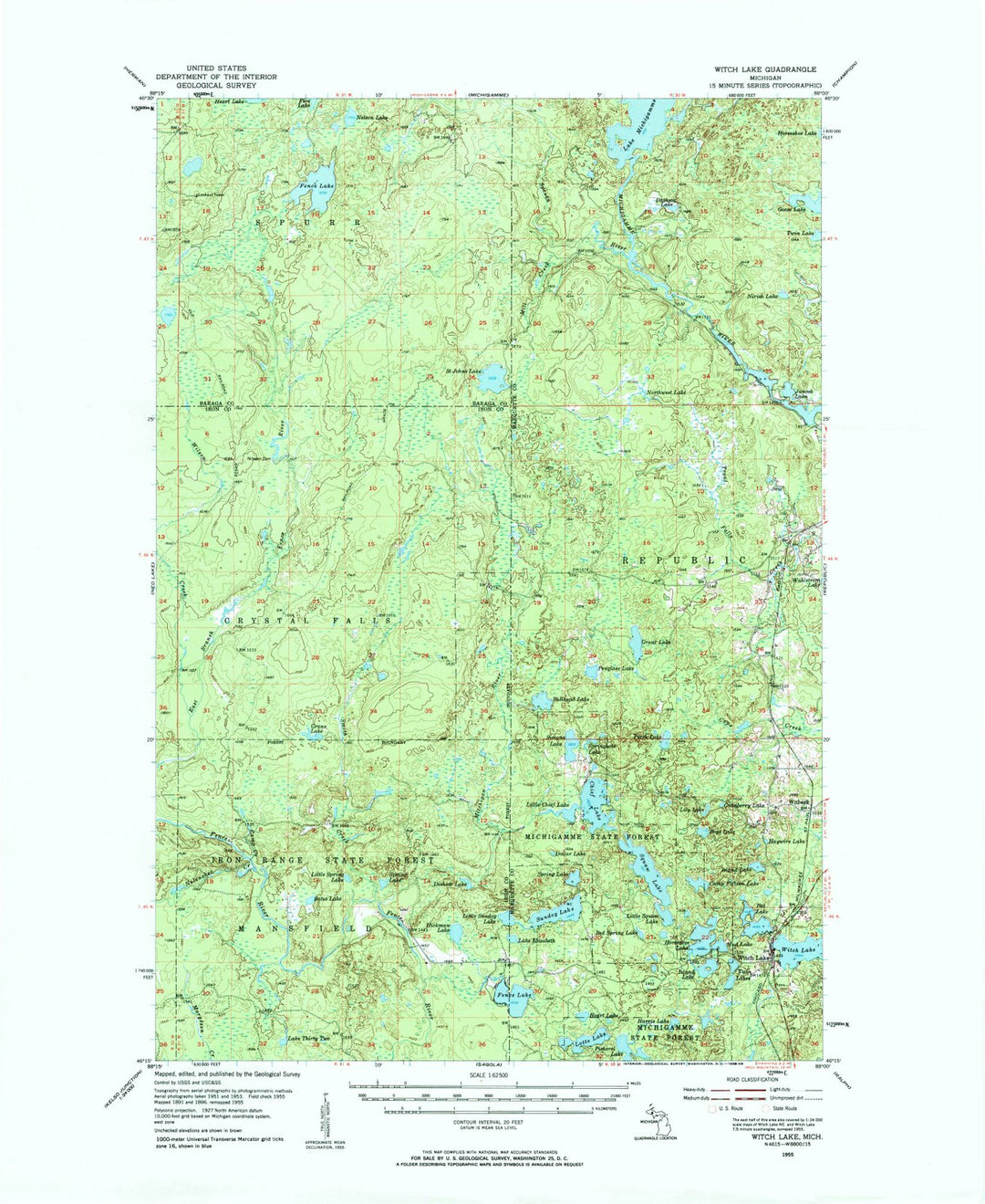 1955 Witch Lake, MI - Michigan - USGS Topographic Map v3