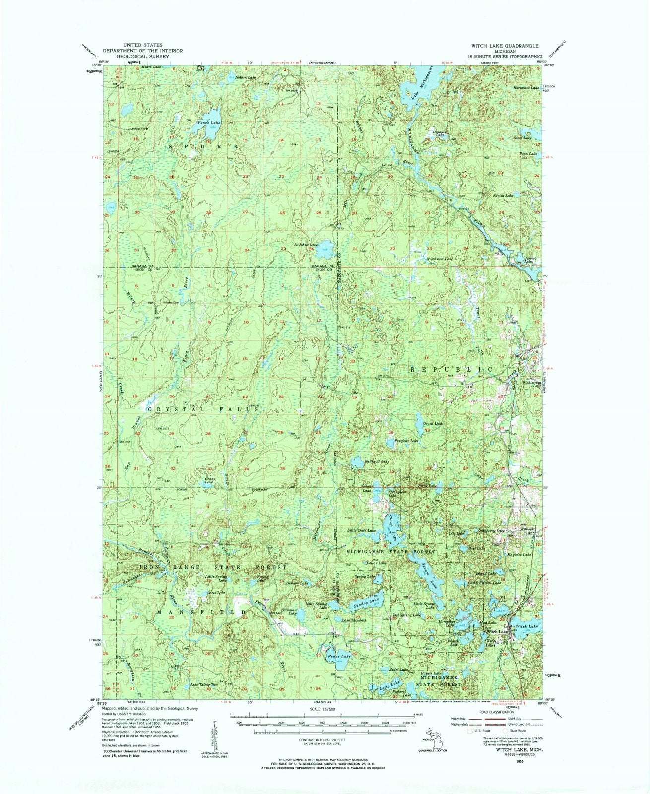 1955 Witch Lake, MI - Michigan - USGS Topographic Map v3
