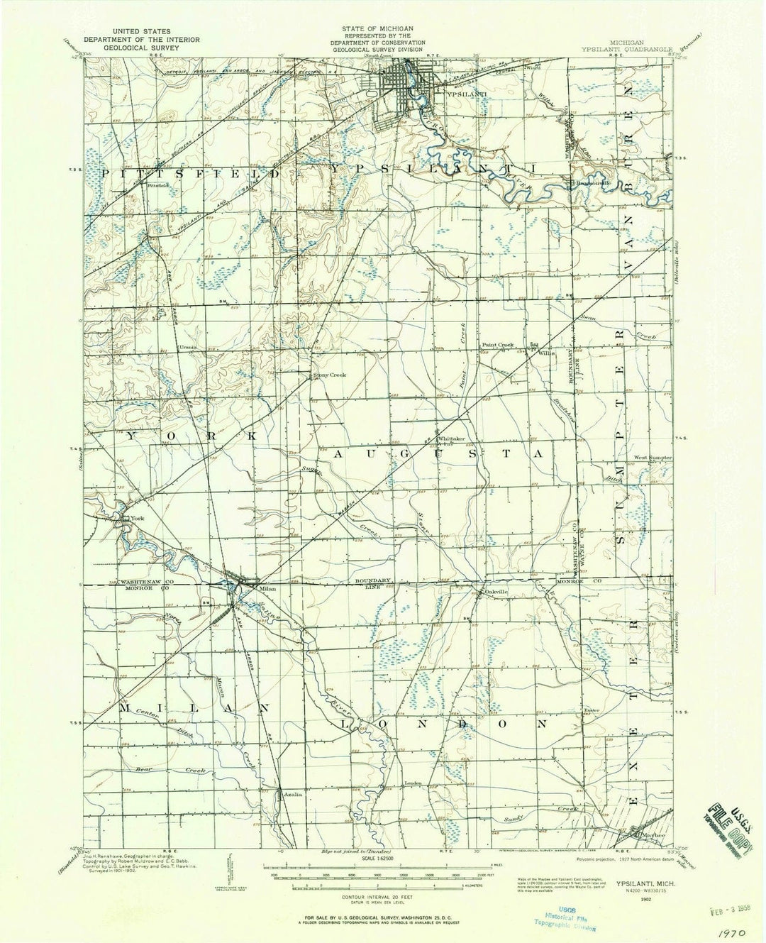 1902 Ypsilanti, MI - Michigan - USGS Topographic Map
