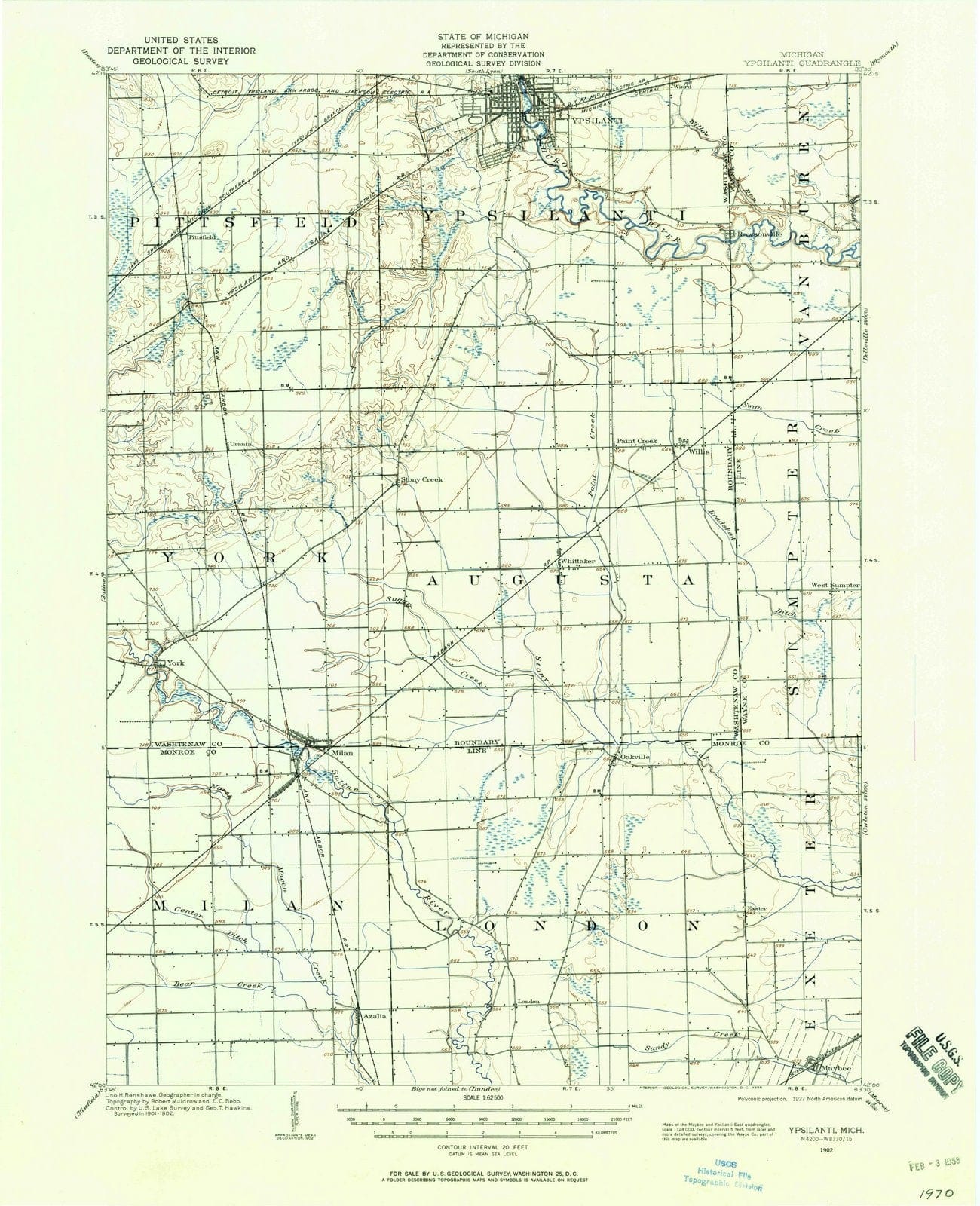 1902 Ypsilanti, MI - Michigan - USGS Topographic Map