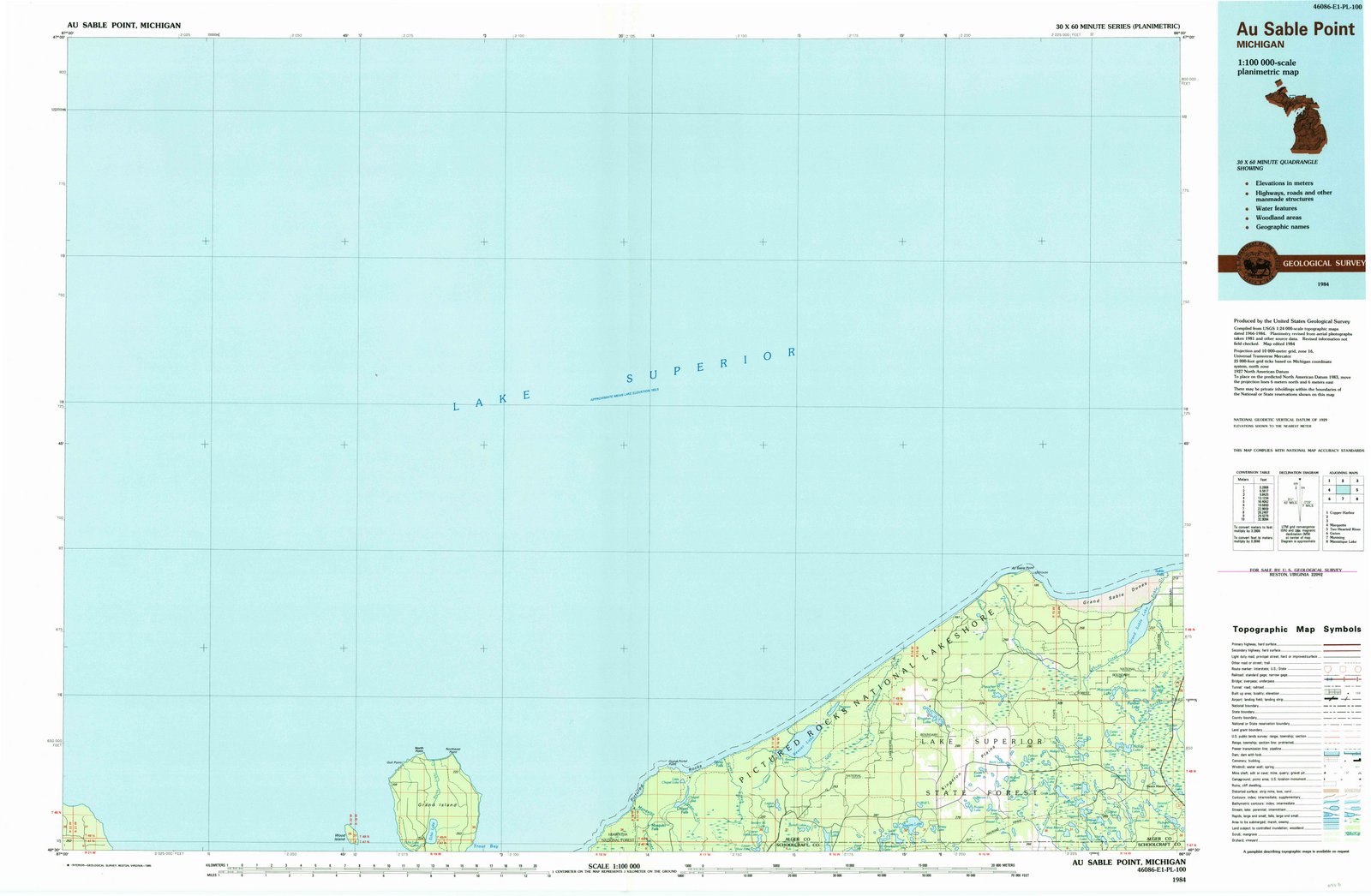 1984 Au Sable Point, MI - Michigan - USGS Topographic Map