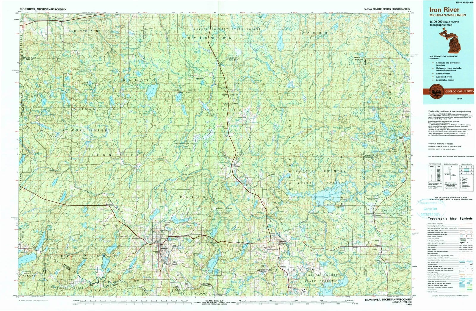 1989 Iron River, MI - Michigan - USGS Topographic Map