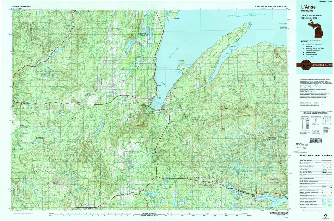 1991 L'Anse, MI - Michigan - USGS Topographic Map