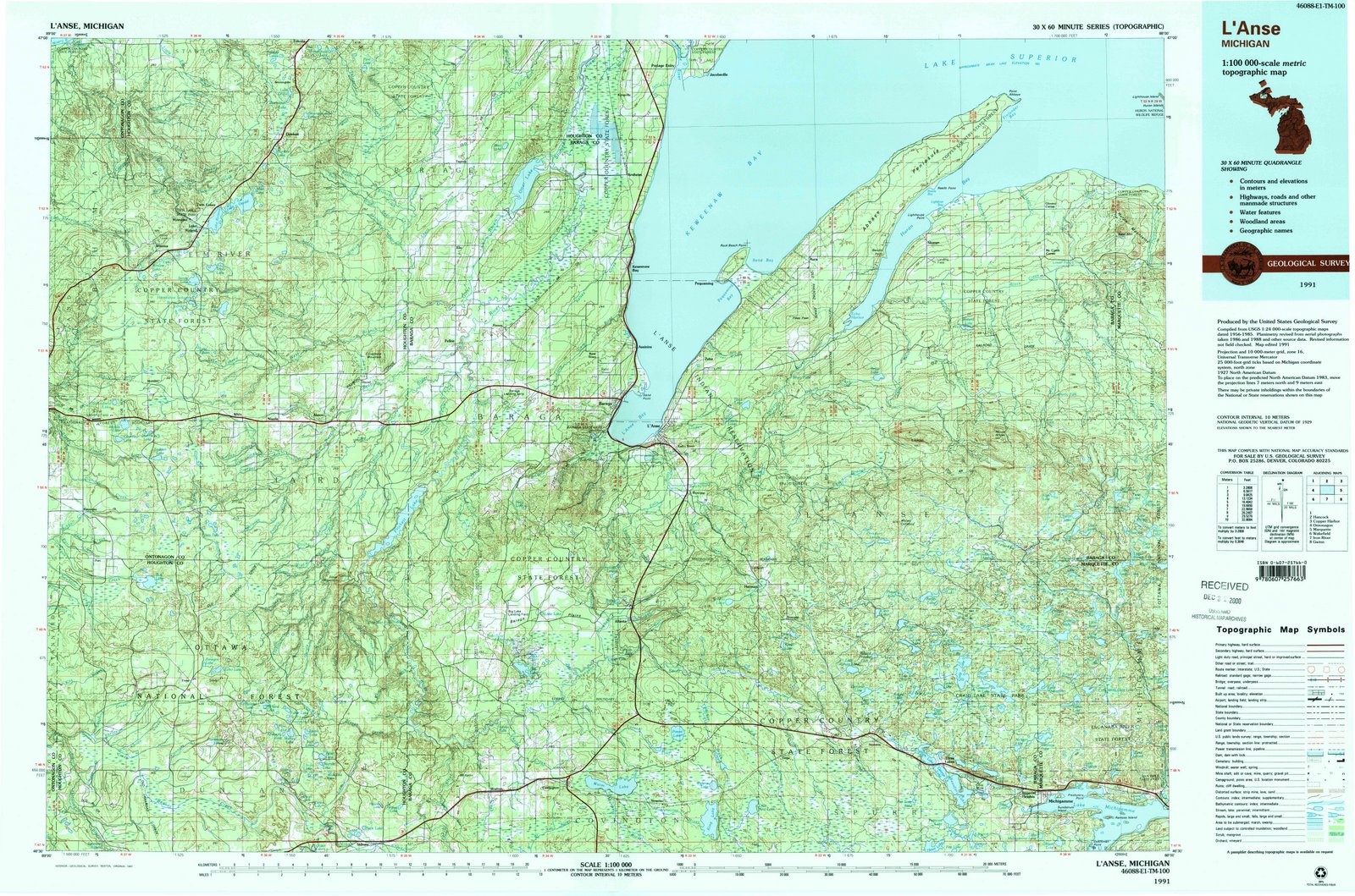 1991 L'Anse, MI - Michigan - USGS Topographic Map
