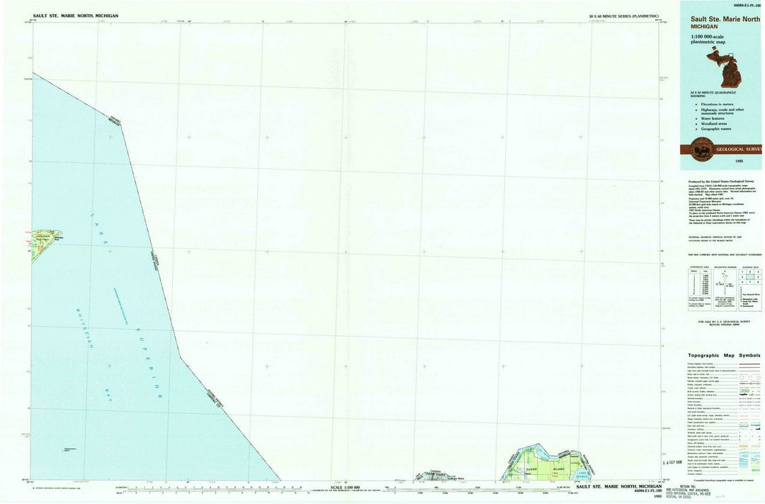 1985 Sault Ste. Marie, MI - Michigan - USGS Topographic Map
