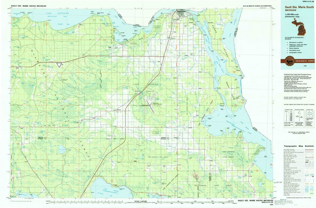 1984 Sault Ste. Marie, MI - Michigan - USGS Topographic Map